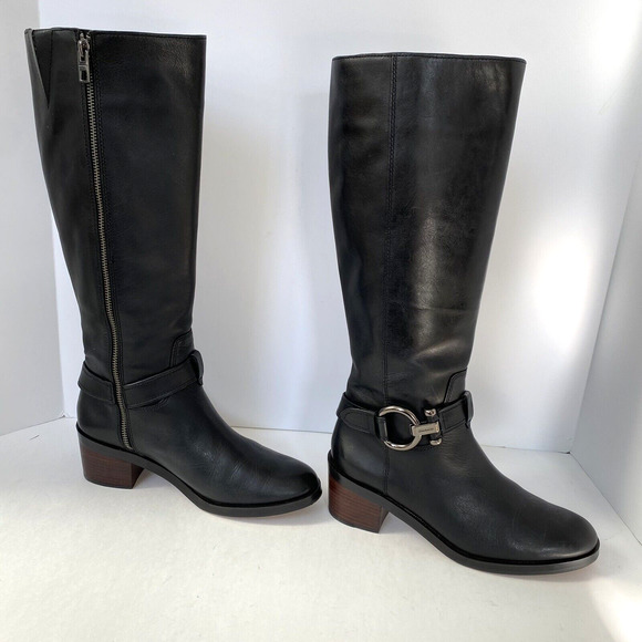 COACH Boots Black Riding CAROLINA SZ 7.5B Black Leather - Picture 2 of 12